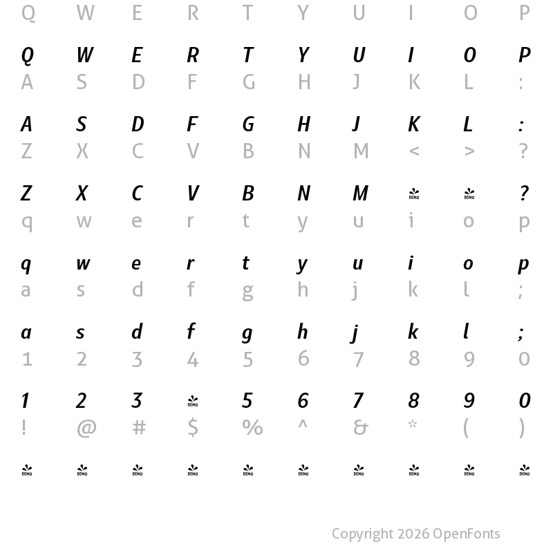Character Map of Marble Display SemiBold Italic