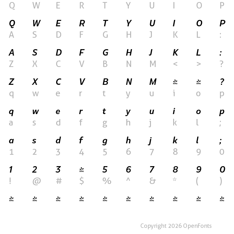 Character Map of Marble Text Wide SemiBold Italic