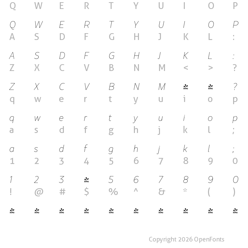 Character Map of Marble Text Wide Thin Italic