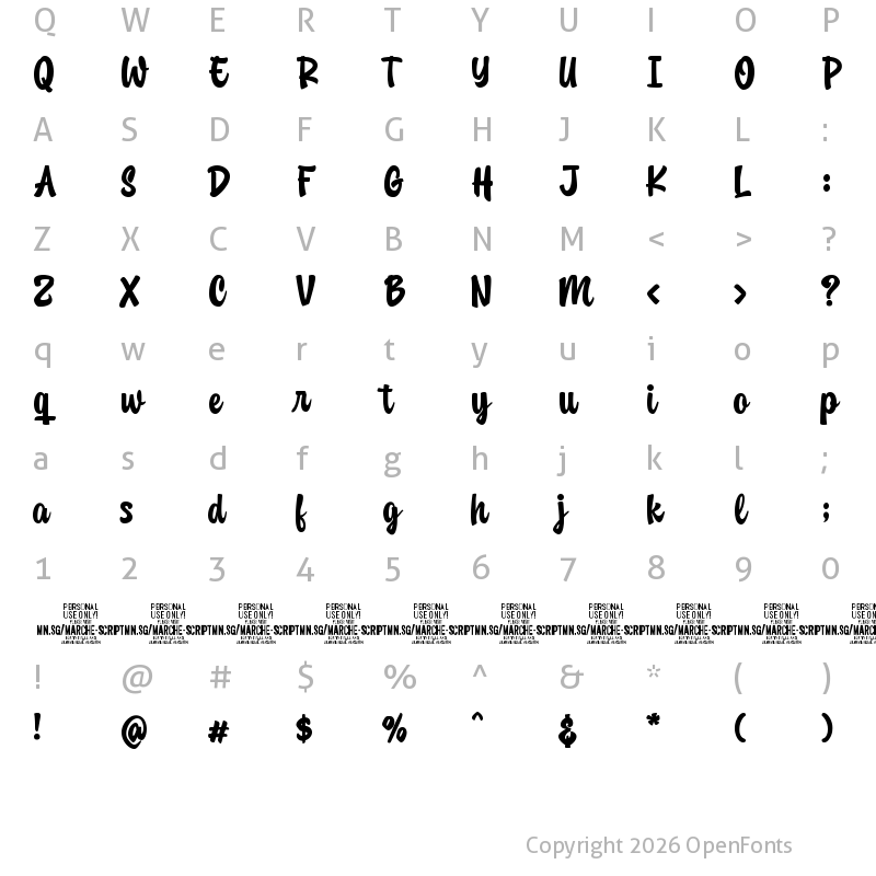 Character Map of Marche Script PERSONAL USE Regular