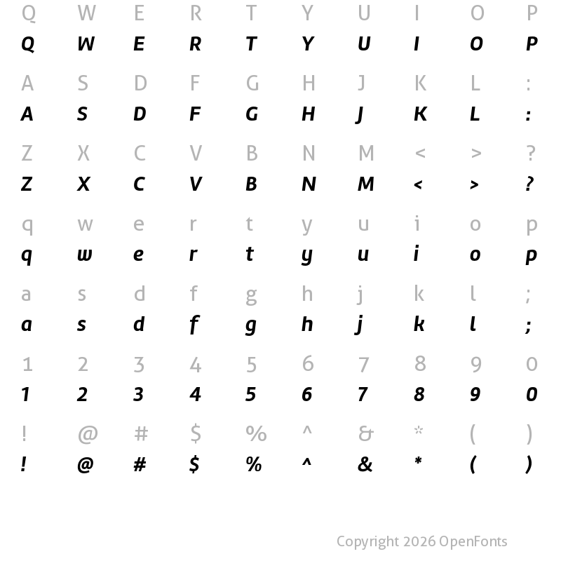 Character Map of Marine Bold Italic