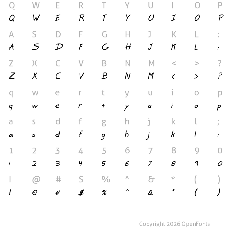 Character Map of Marker SD Italic