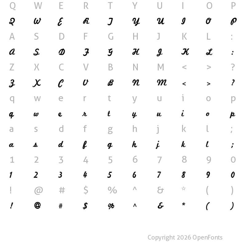 Character Map of Marketing Script Inline Regular