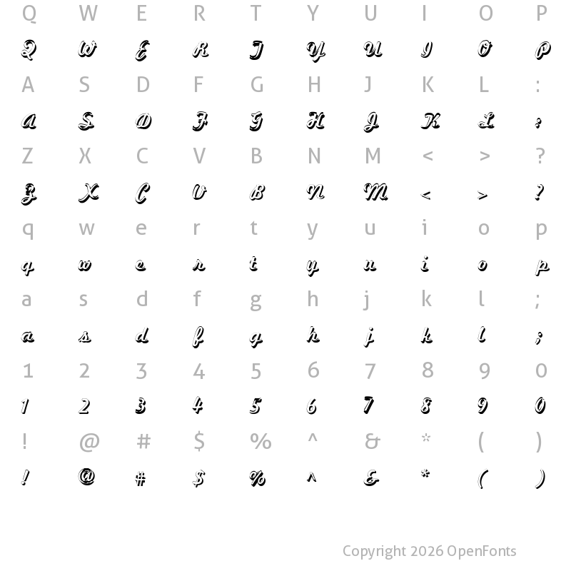 Character Map of Marketing Script Shadow Regular