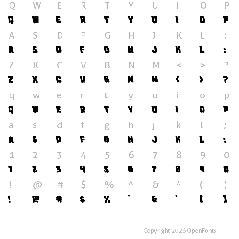 Character Map of Marsh Thing Leftalic Italic