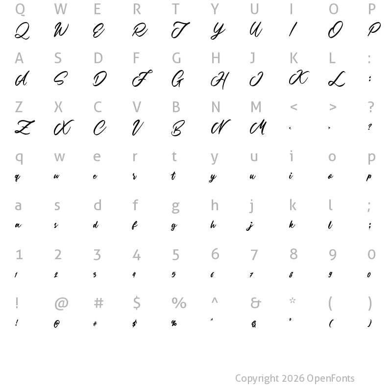 Character Map of Martial Script DEMO Regular
