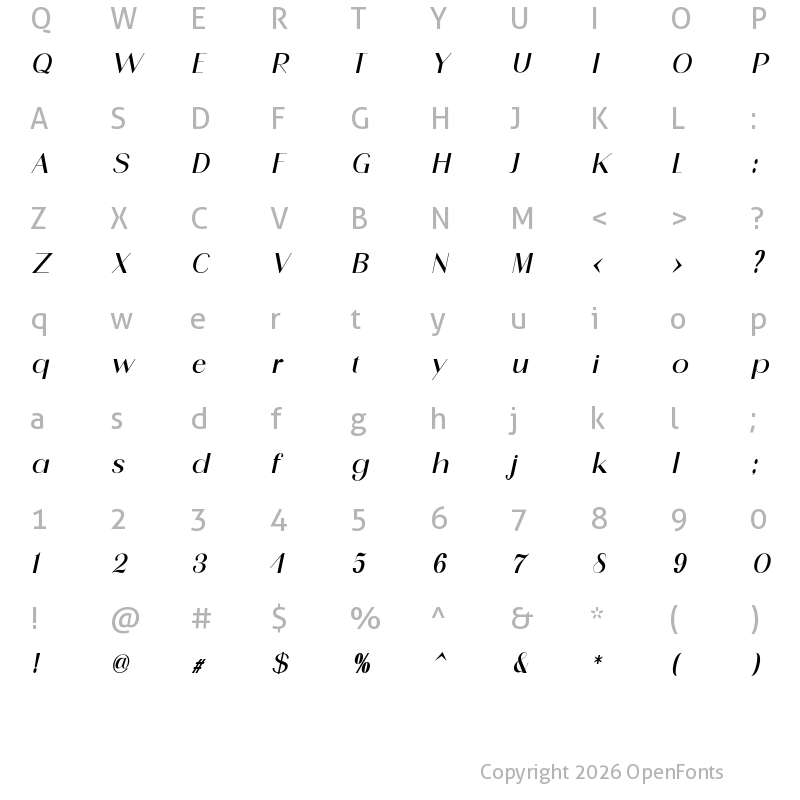 Character Map of Martina Italic