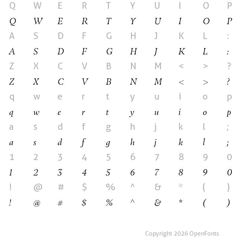 Character Map of Masqualero Light Italic