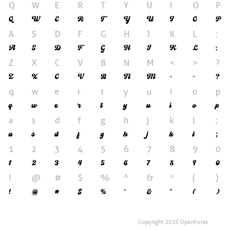 Character Map of Master Vintage Regular