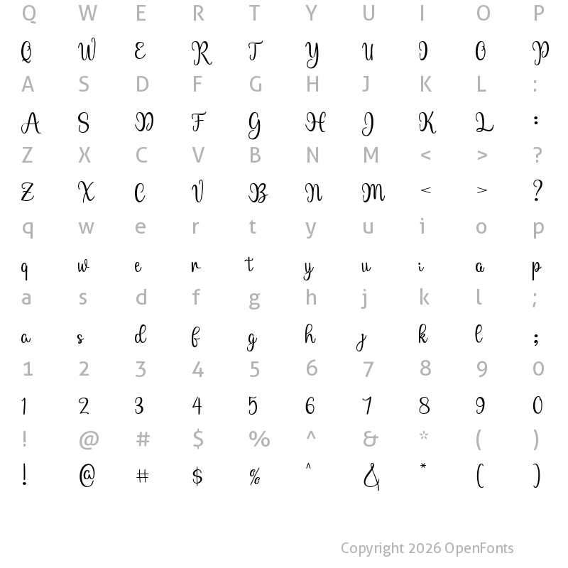 Character Map of Mastera Regular