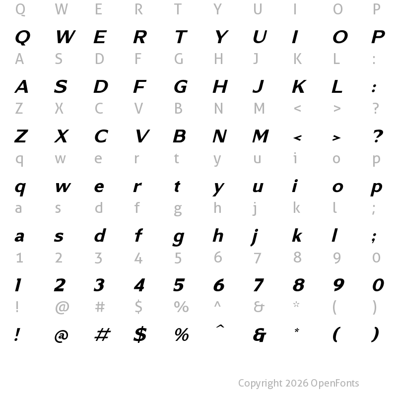 Character Map of Masters Quest Italic