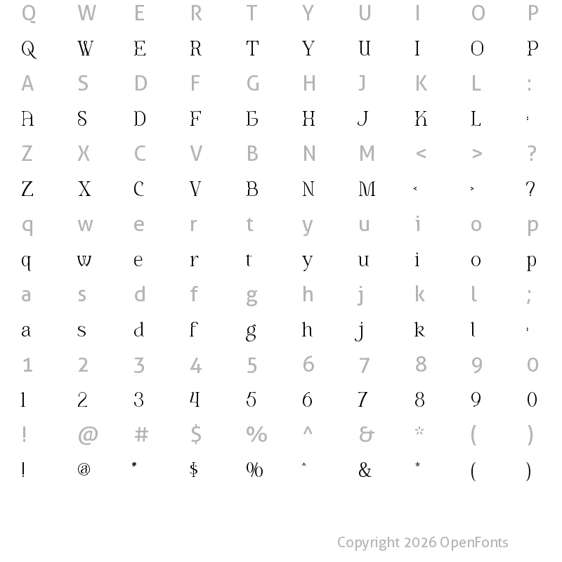 Character Map of Mastfield Regular