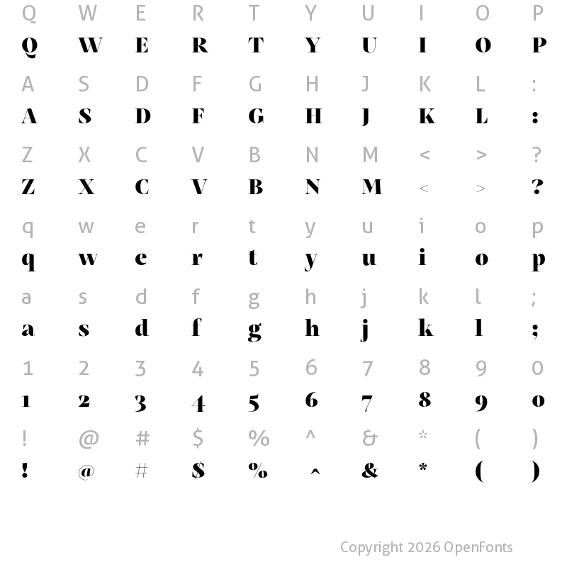 Character Map of Mastro Display Black