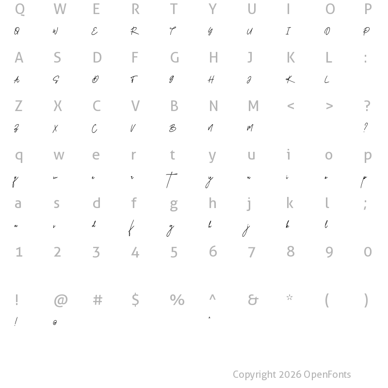 Character Map of Mathildaine Regular