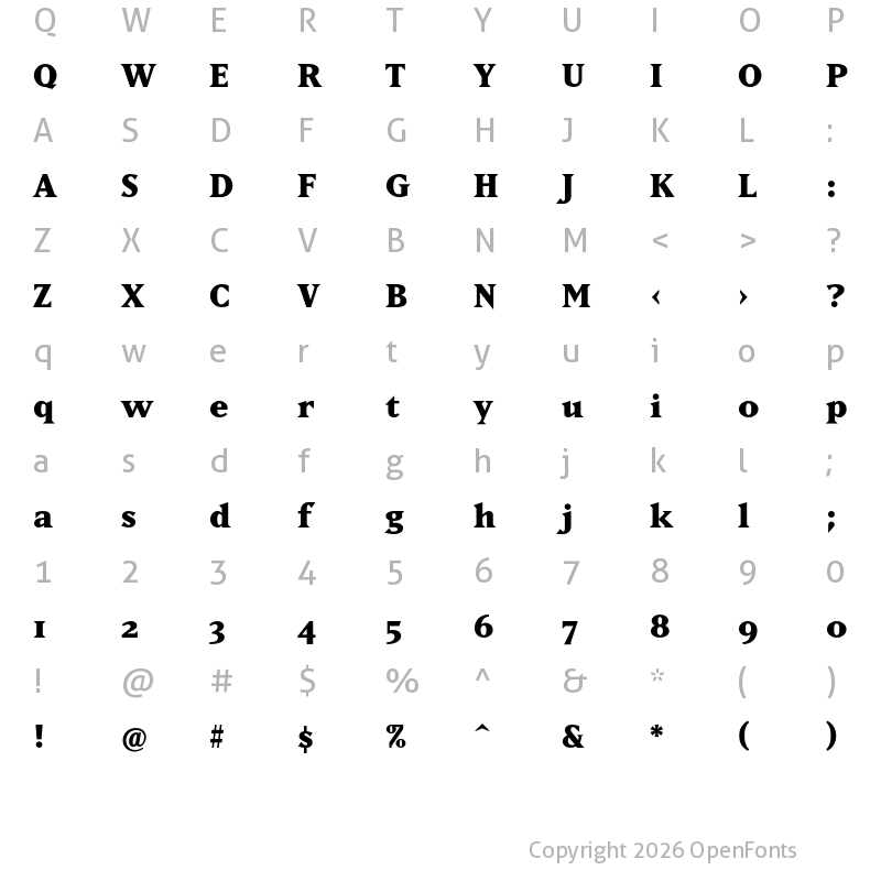 Character Map of Matrix II OT Extra Bold