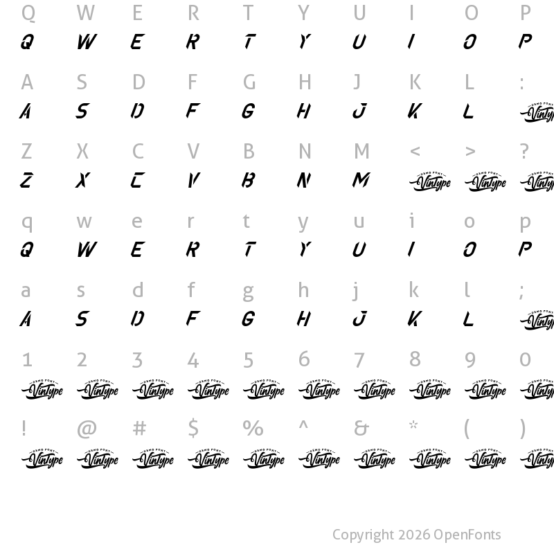 Character Map of Maximian Demo Italic