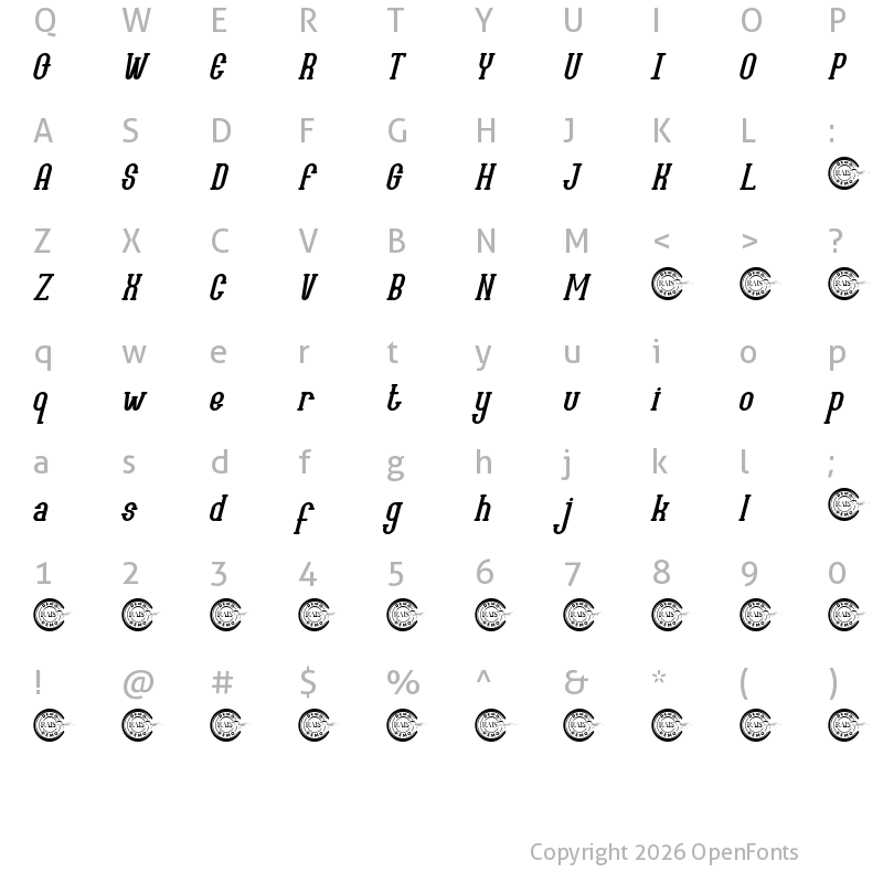 Character Map of Maybury Demo Italic