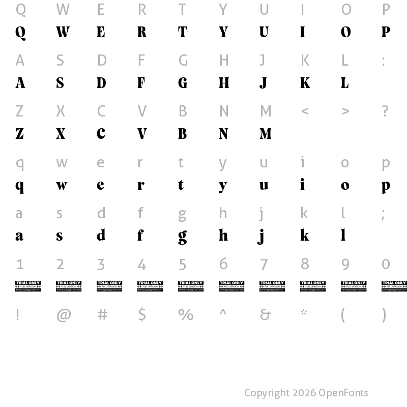 Character Map of Mazaeni Trial Semi Bold