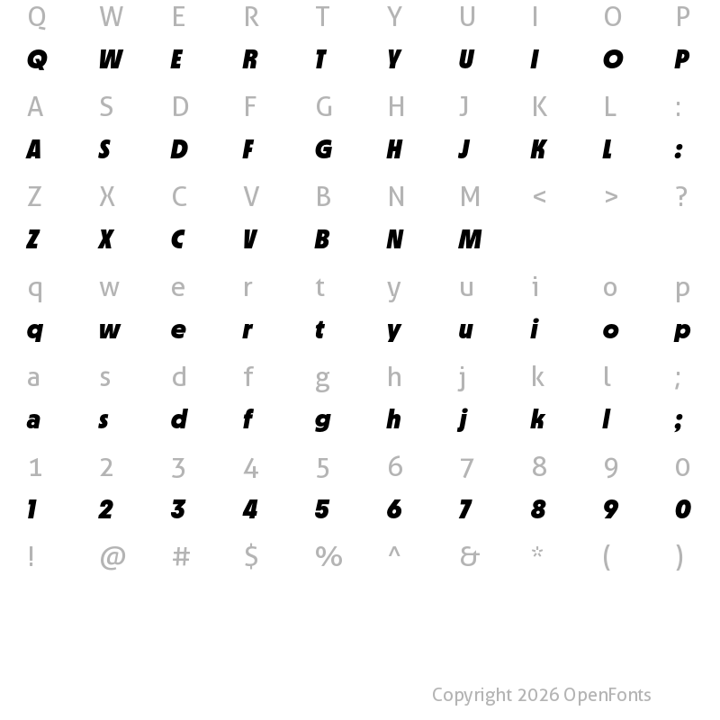 Character Map of MD Nichrome Test Black Oblique