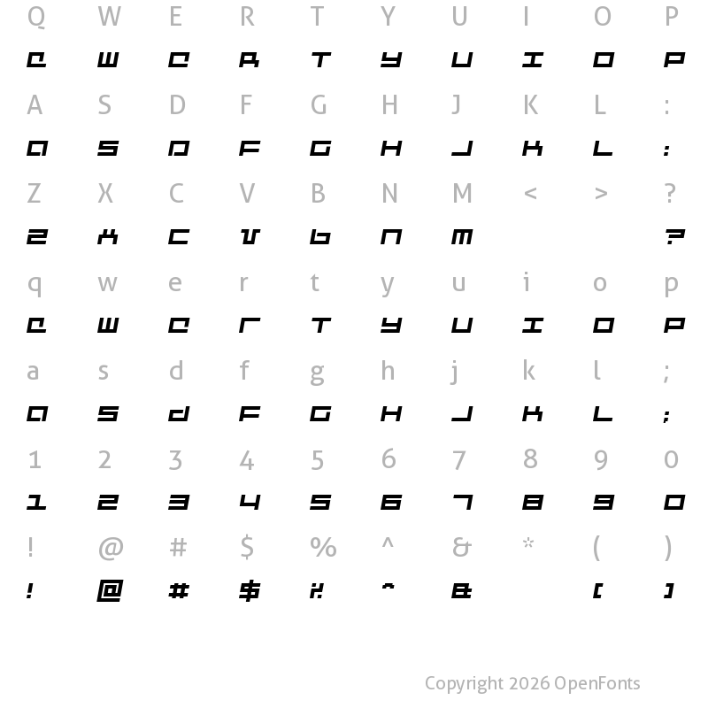 Character Map of Mecha Italic