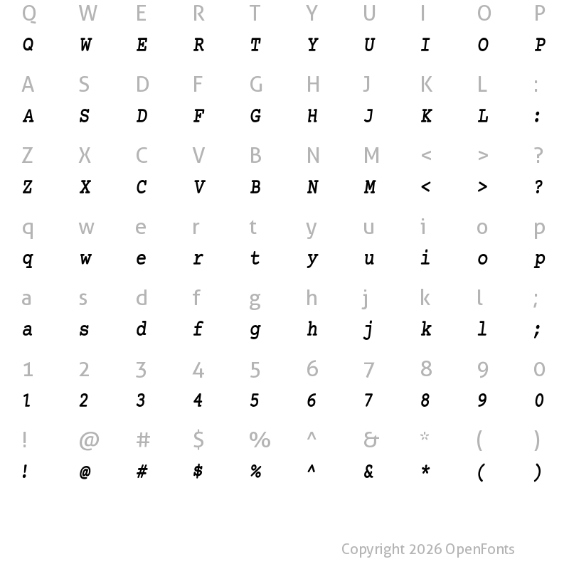Character Map of Mechanical Bold Condensed Oblique