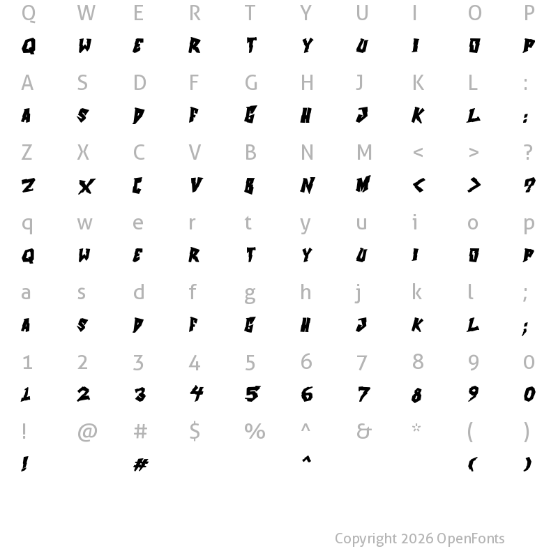 Character Map of Mechapunk Bold Italic
