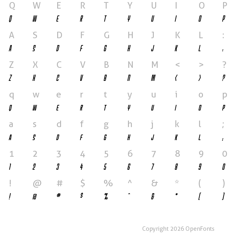 Character Map of MechEffects1 BB Italic