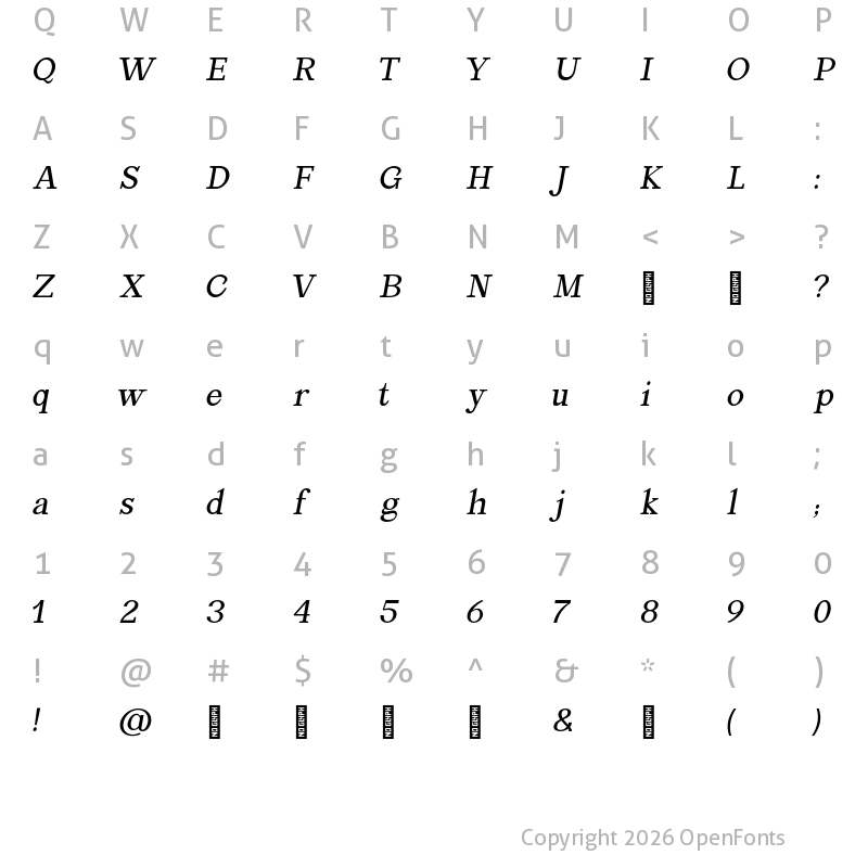 Character Map of Mediamoure Regular Italic
