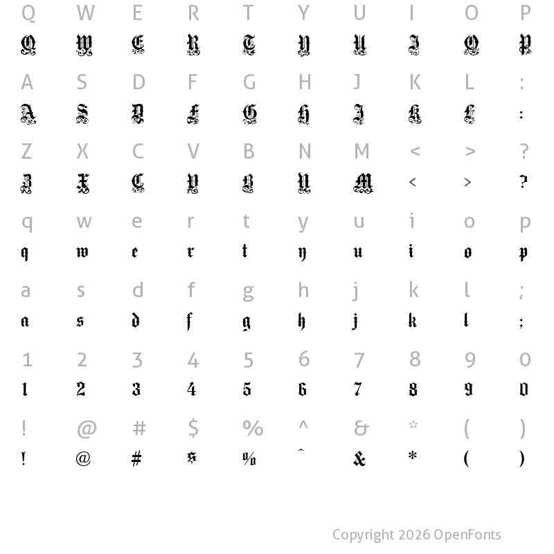 Character Map of Medici Text Regular