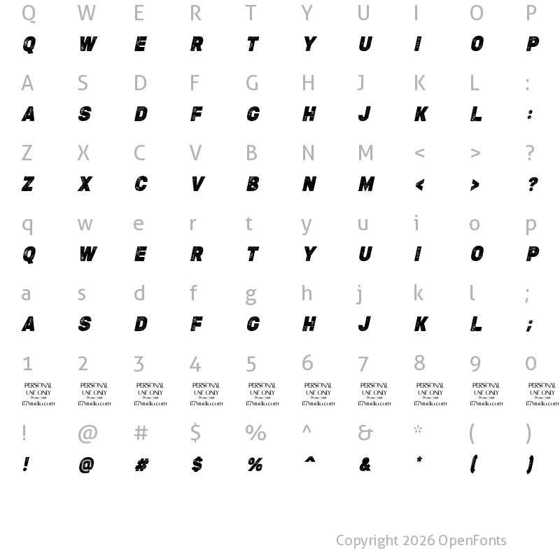 Character Map of MEDIO VINTAGE ROUGH Italic