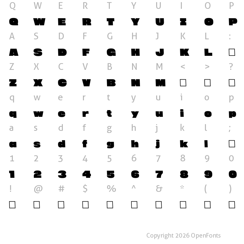 Character Map of Megabold 1.0 TRIAL Left 2