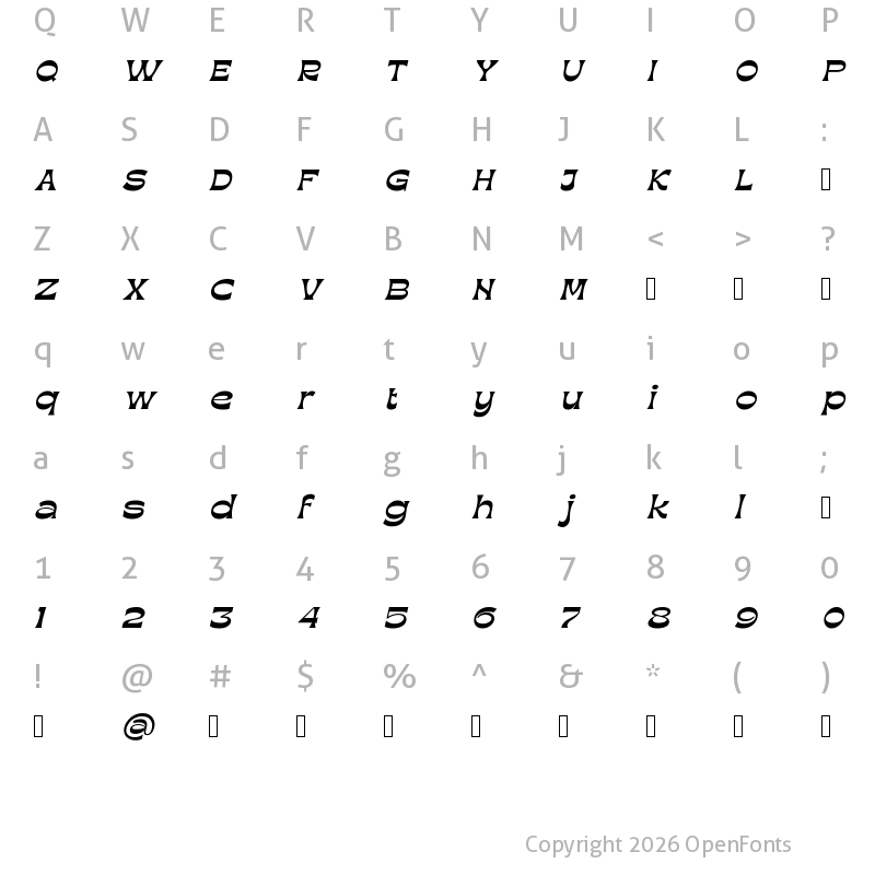 Character Map of MegarFreePersonalUse Regular