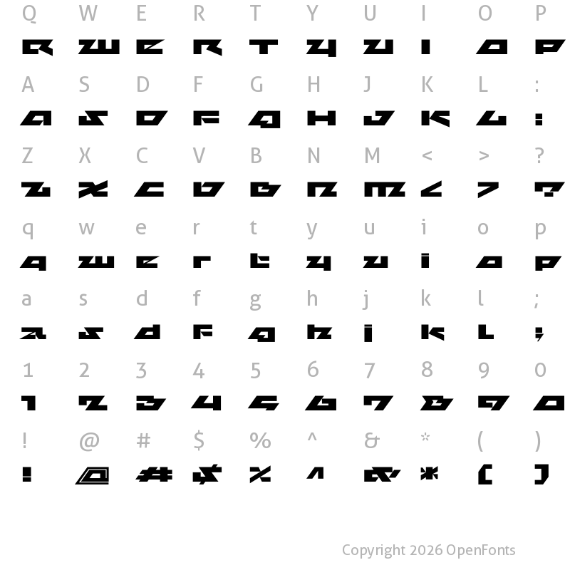 Character Map of Megavolt Regular
