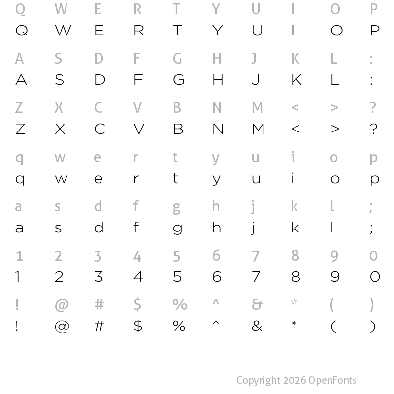 Character Map of Meinily Extra Light