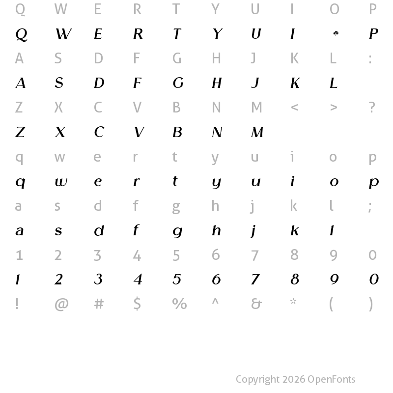 Character Map of Melion Bold Italic