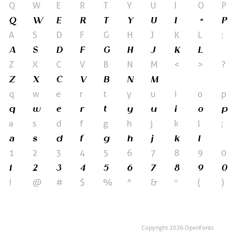 Character Map of Melion Extra Black Italic