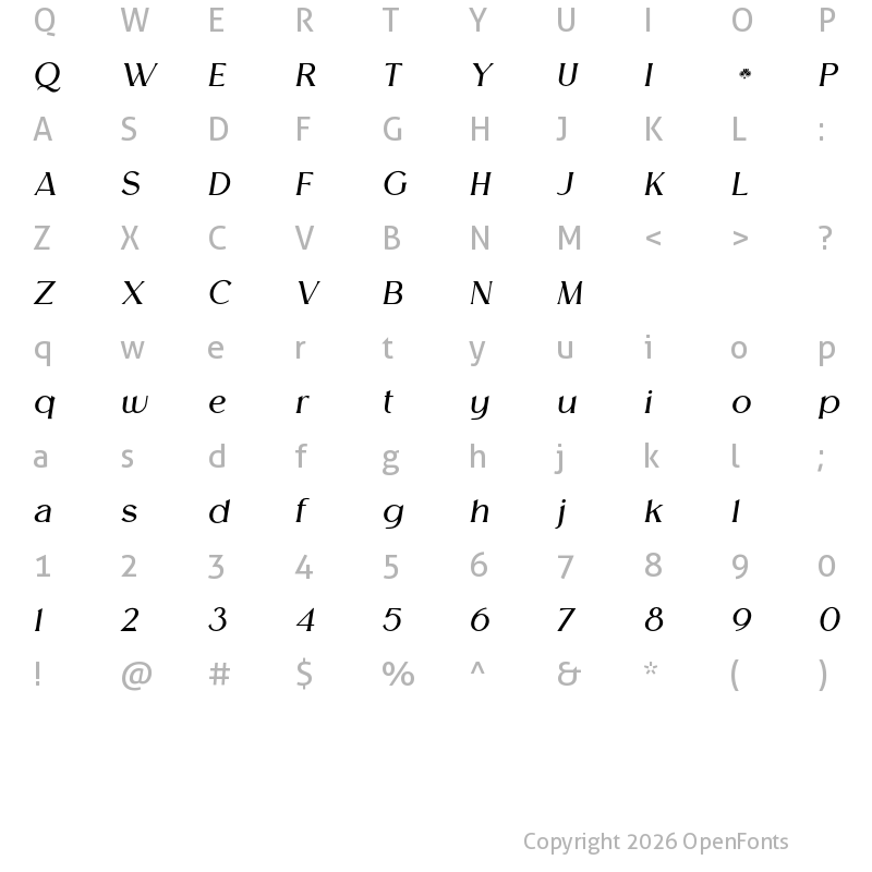 Character Map of Melion Italic