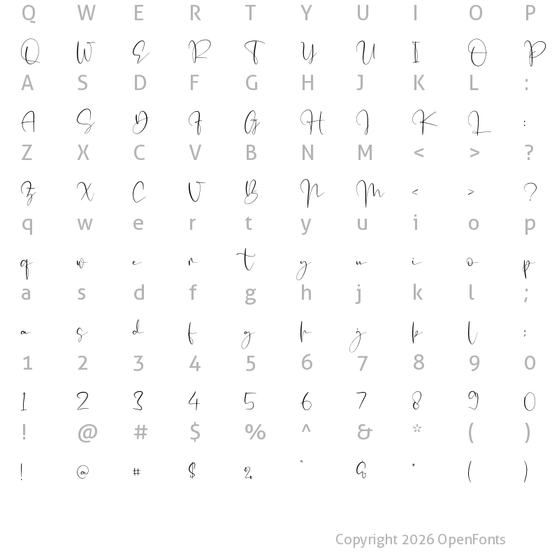 Character Map of Mellyani Script Regular