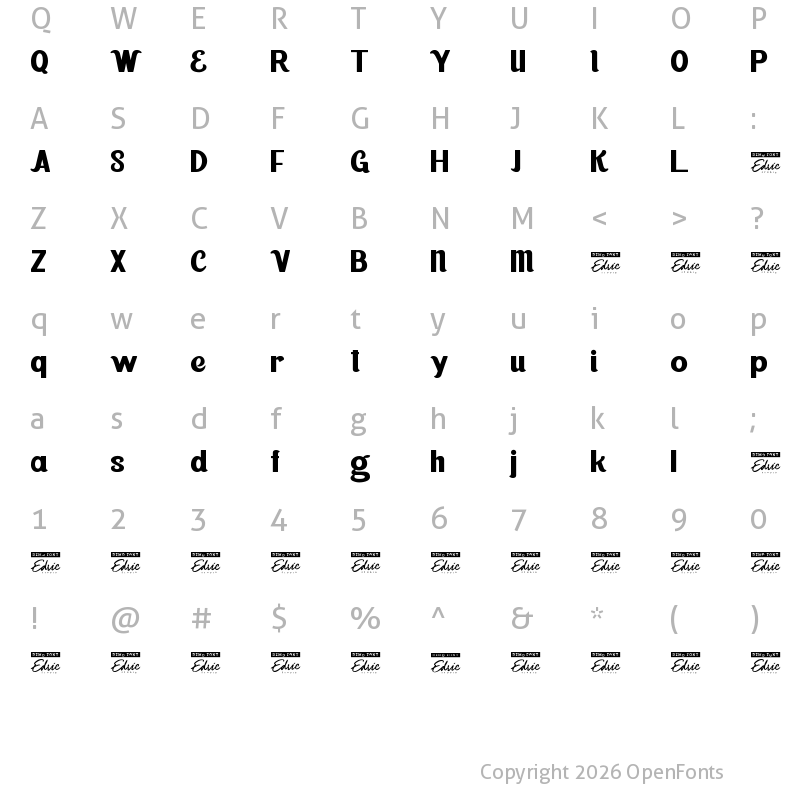 Character Map of Melodic Bounce Demo Regular