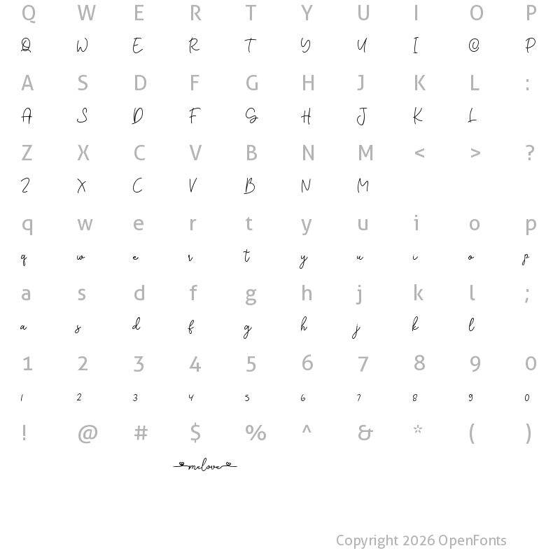 Character Map of Melove Regular