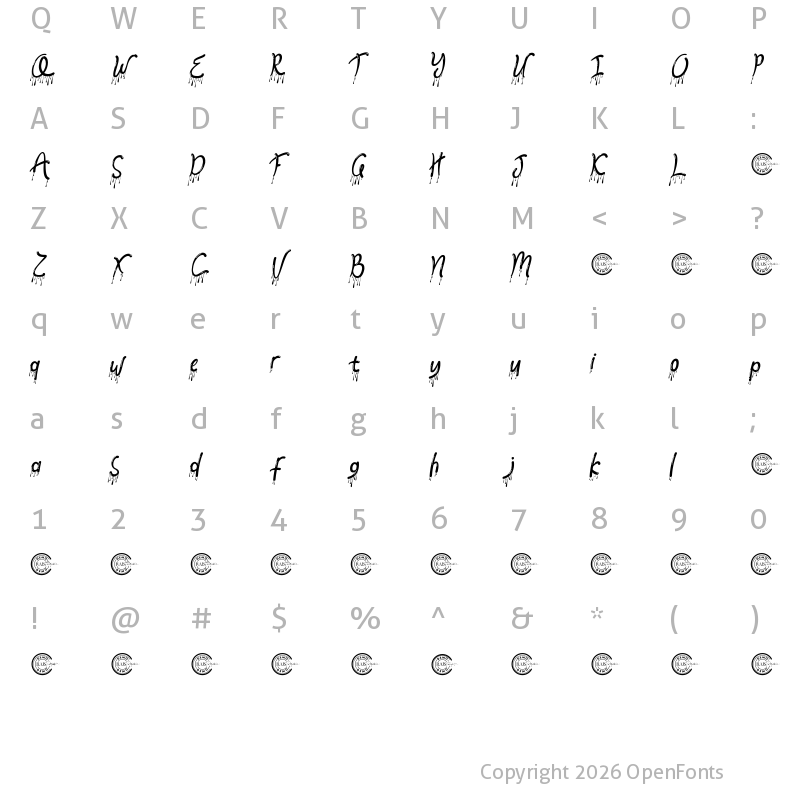 Character Map of Melting Words Demo Italic
