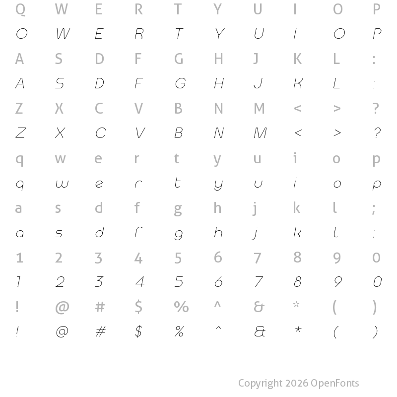 Character Map of Meltix Light Italic Demo Regular