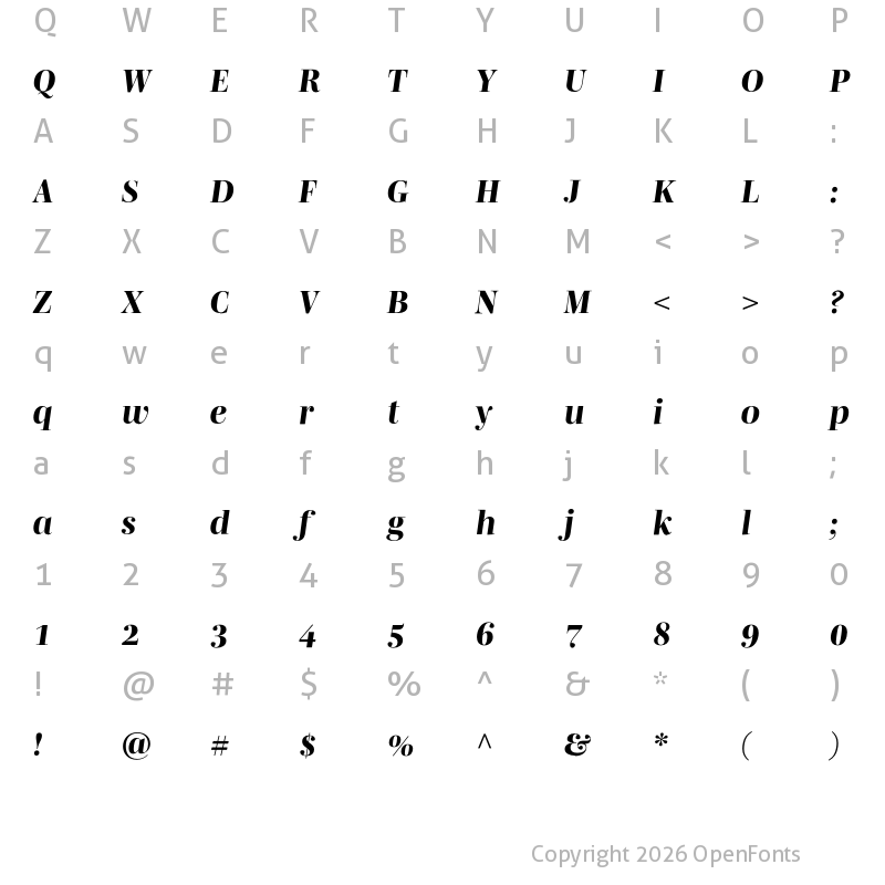 Character Map of Mencken Std Head ExtraBold Italic