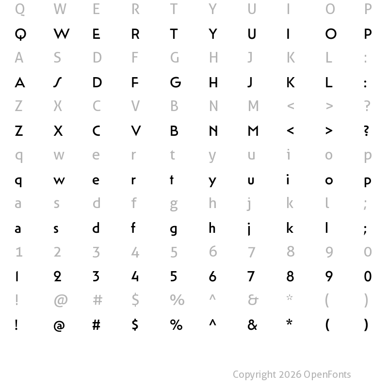 Character Map of Mendl Sans Dawn Medium