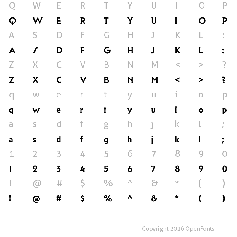 Character Map of Mendl Serif Trial Dawn SemiBold