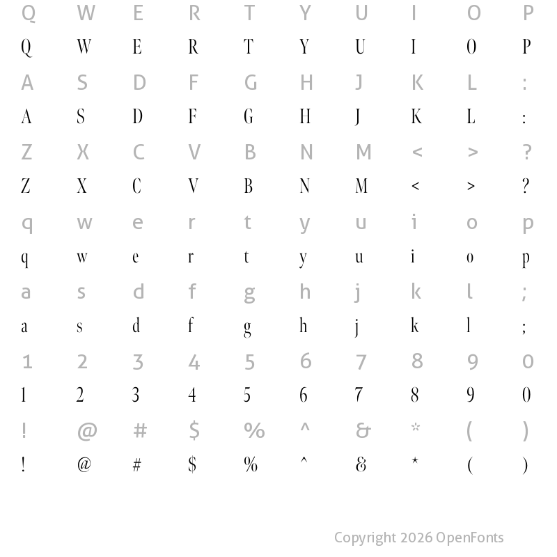 Character Map of Meno Banner Extra Condensed Light