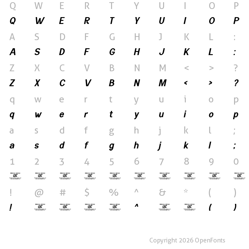 Character Map of Menta Sans Bold Italic