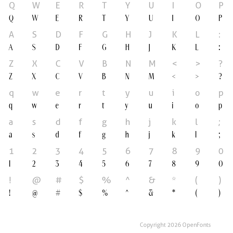 Character Map of Merchant Extra Light Condensed