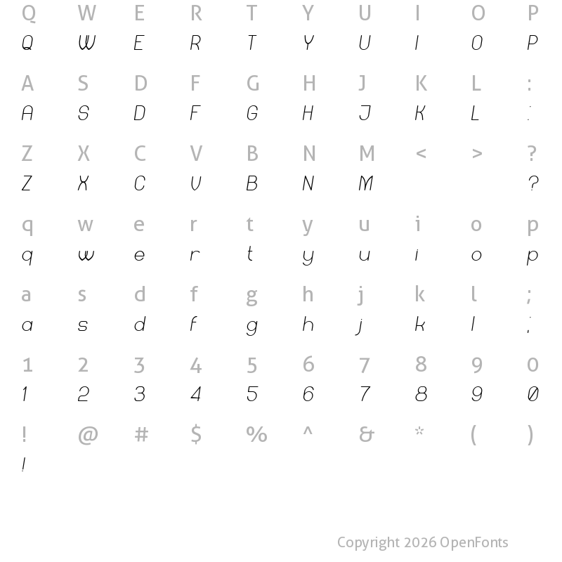 Character Map of Mercy Italic