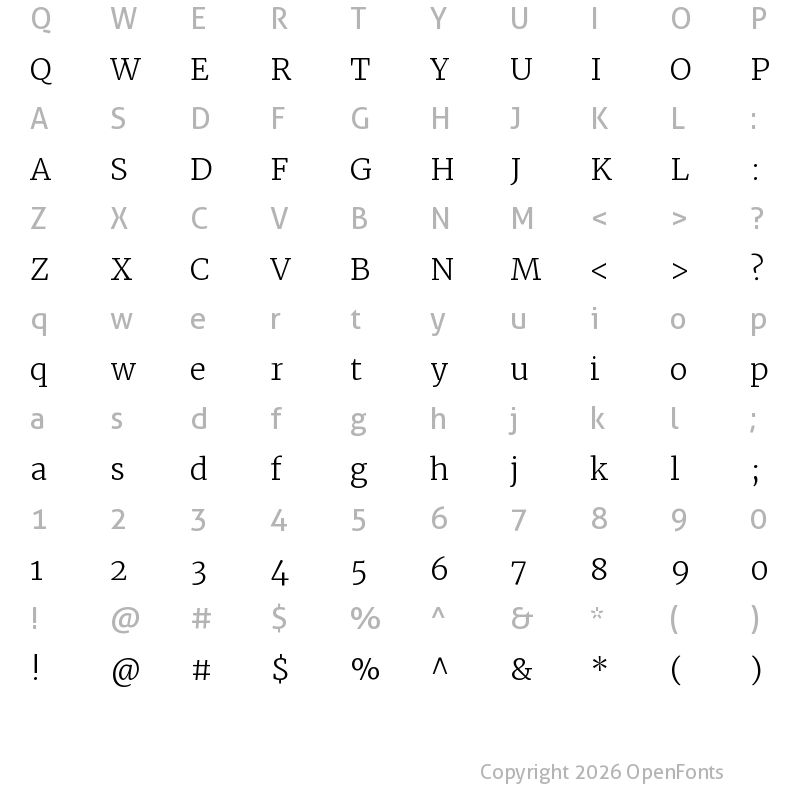 Character Map of Merriweather Light